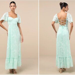 Lulus Tailor Made For You Mint Green Jacquard Lace-Up Maxi Dress